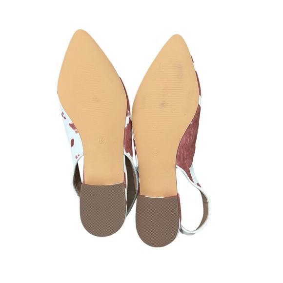 Stylish Women's Pink & White Cow Print Pointed Toe Mary Jane Flats Size: 7.5 - Picture 7 of 9